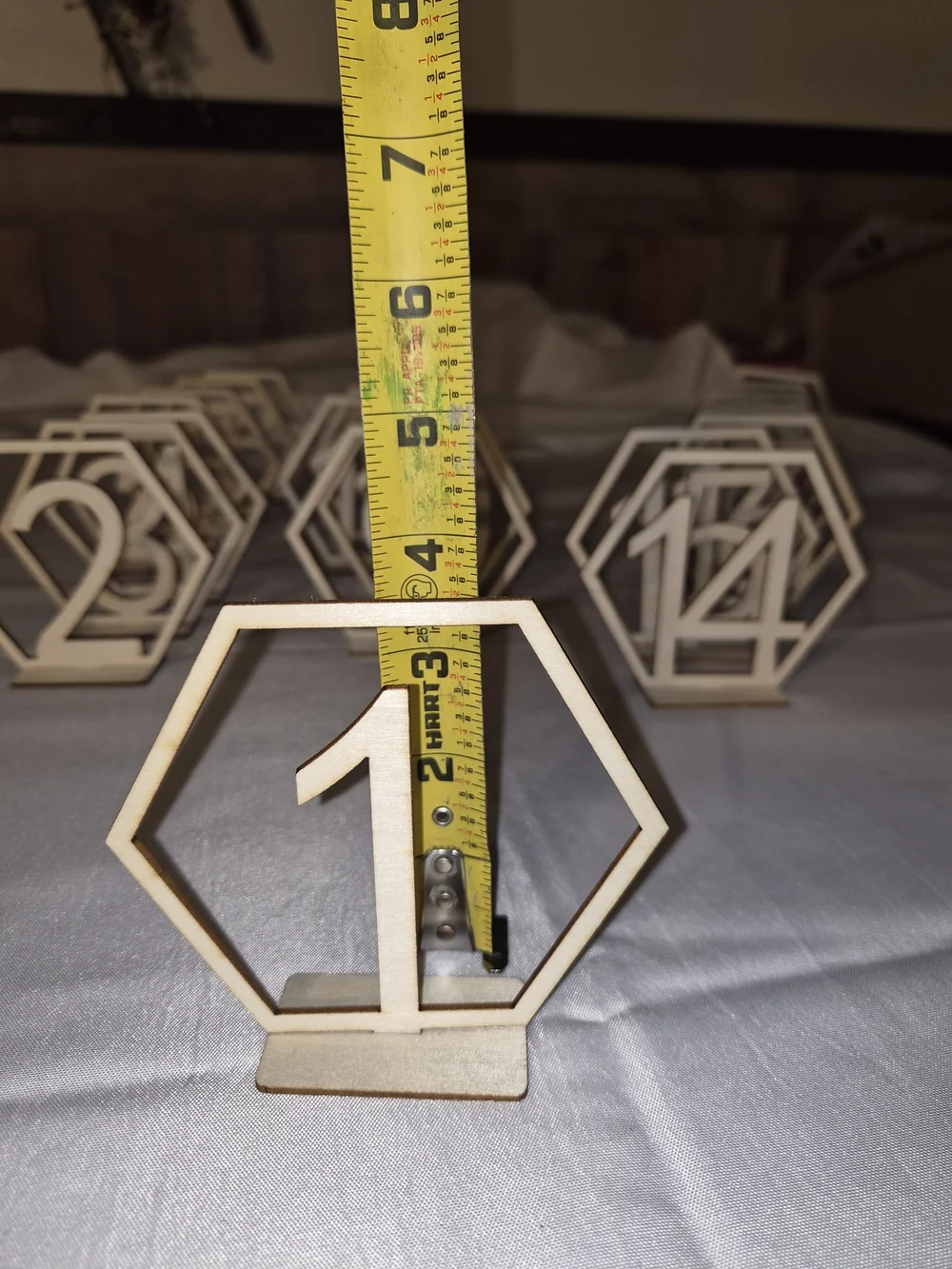 Wooden Hexagon Table Numbers - Natural Birch